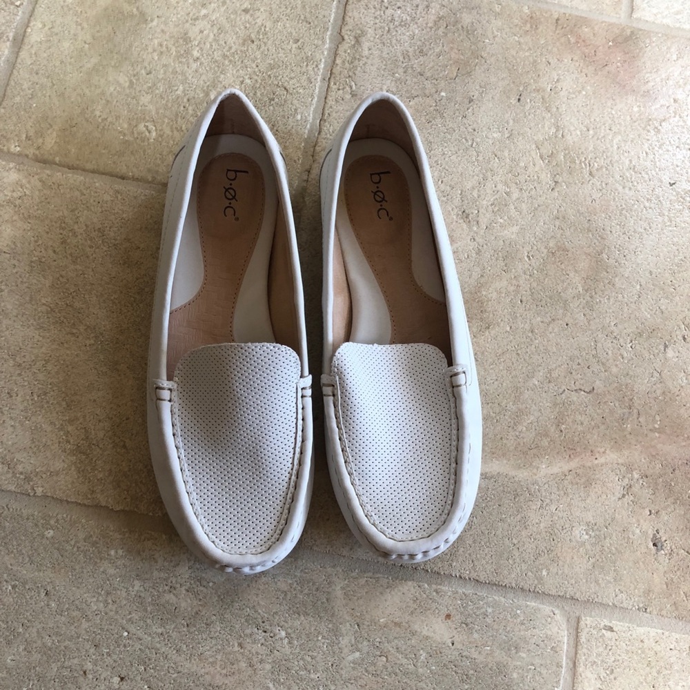 White leather loafers